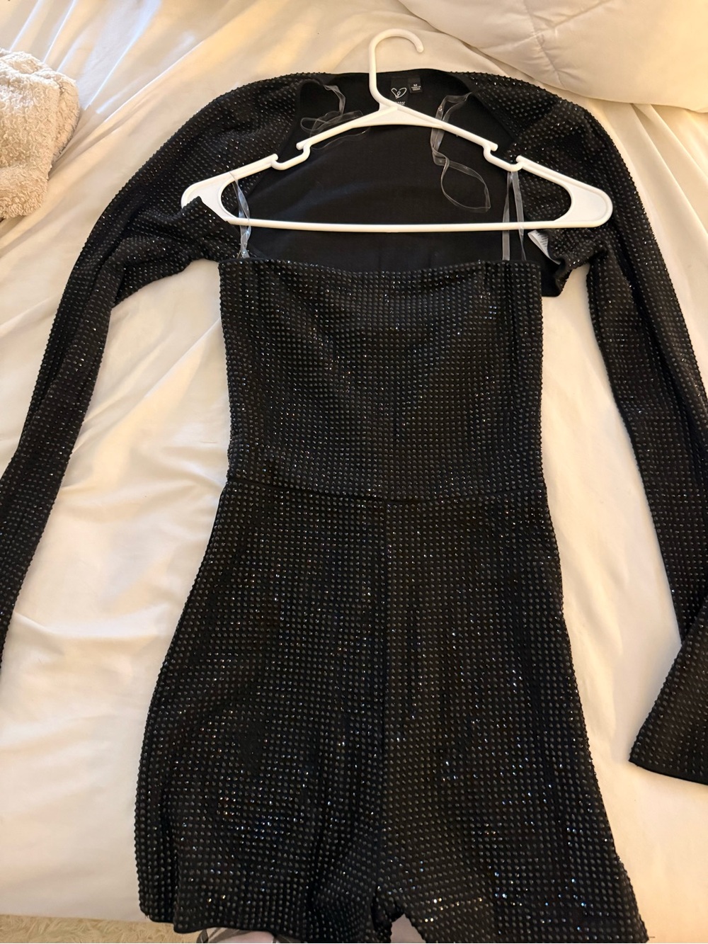 Black Sparkle Long-Sleeve Romper Dress